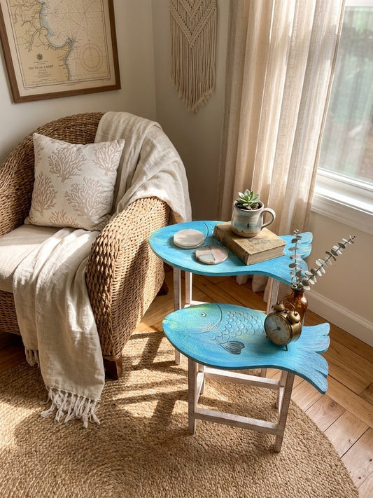 Nautical Nested Side Tables – Fish-Shaped Accent Trio (Set of 2)