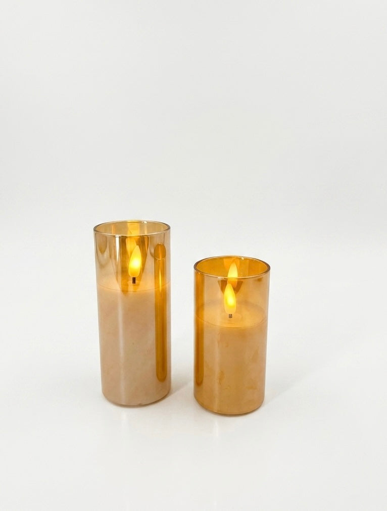 Golden Amber Flameless LED Wax Candle Duo