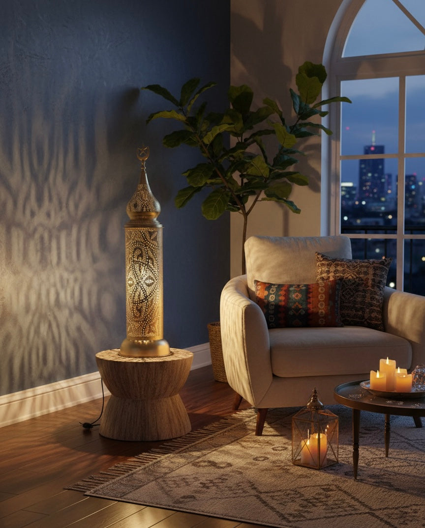 Celestial Filigree Floor Lantern – Moroccan-Inspired