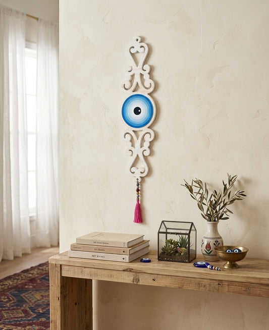 Vintage-Style Carved Wood Evil Eye Protector Wall Decor