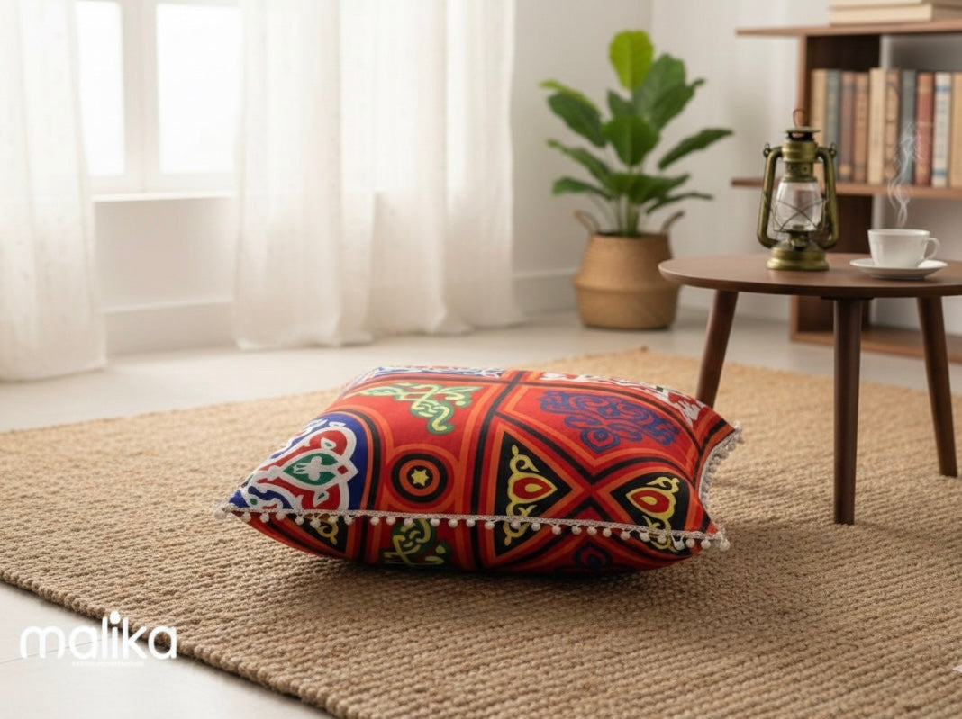 Khayamiya Heritage: Traditional Geometric Arabesque Cushion