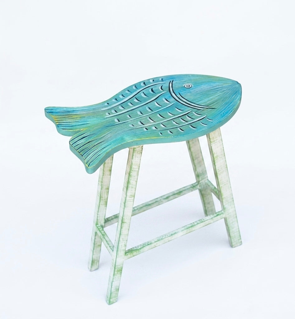 Handcrafted Wooden Fish Accent Stool