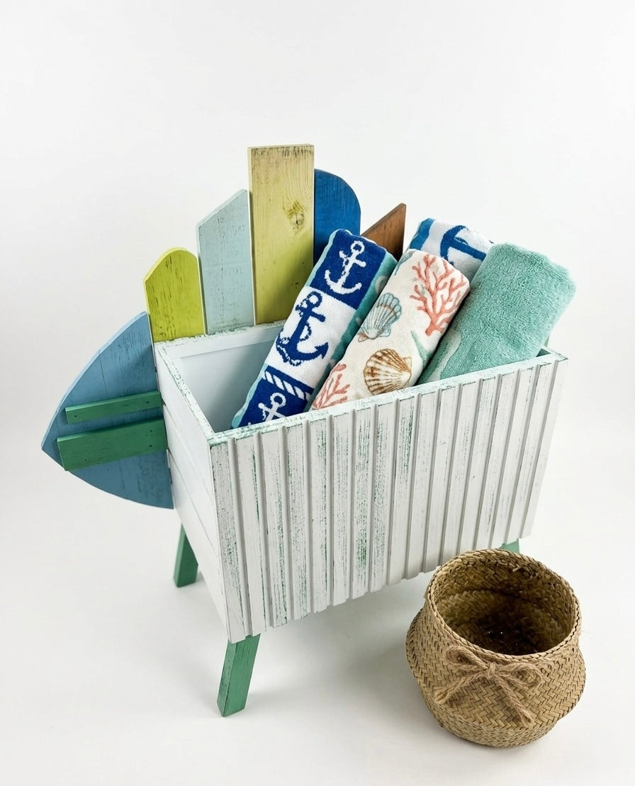 Handcrafted Wooden Fish Beach Towel Holder Basket