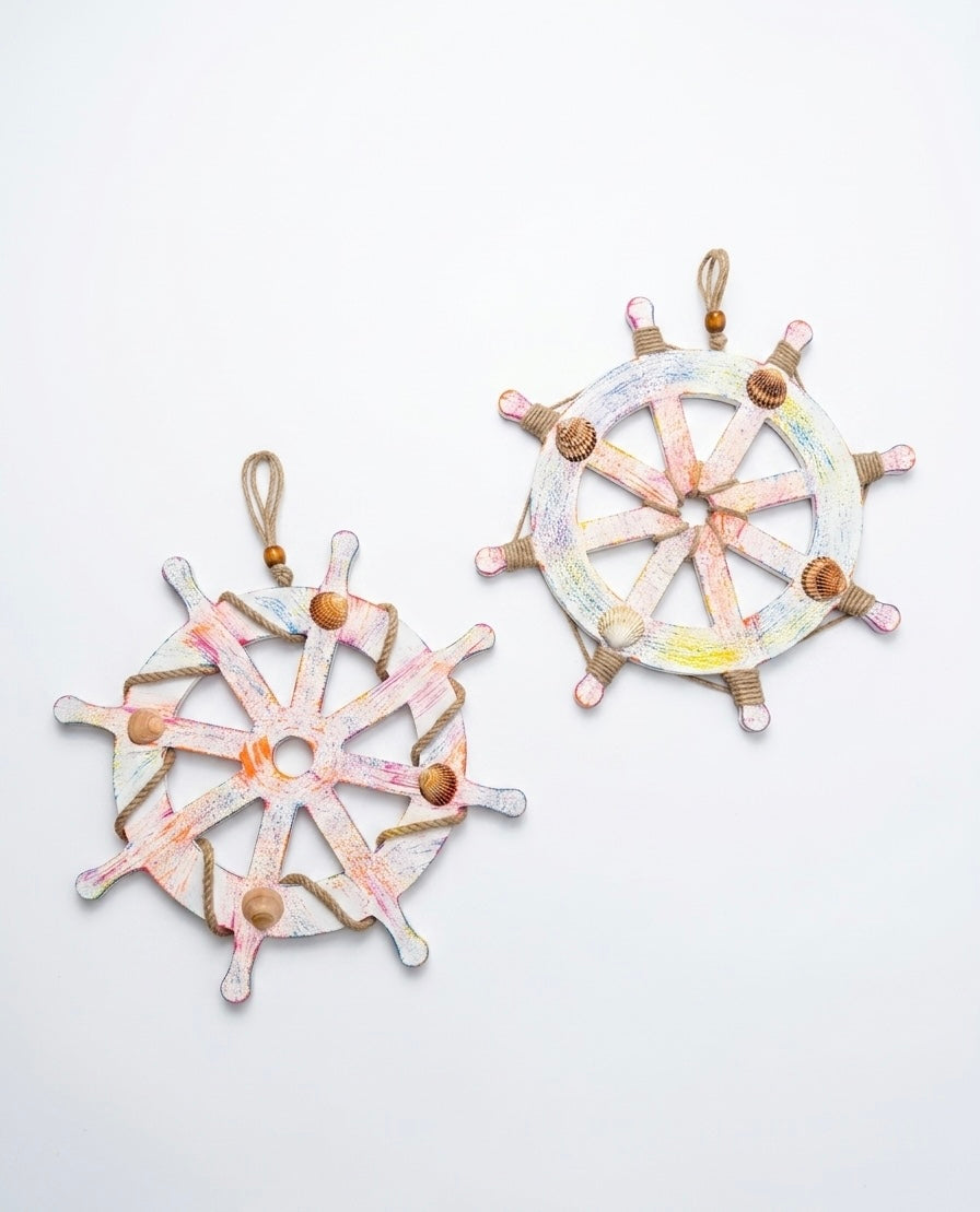 Ship Wheel Wall Decor with Real Sea Shells 