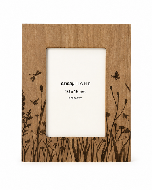 Botanical Engraved Wooden Photo Frame – 10×15 cm