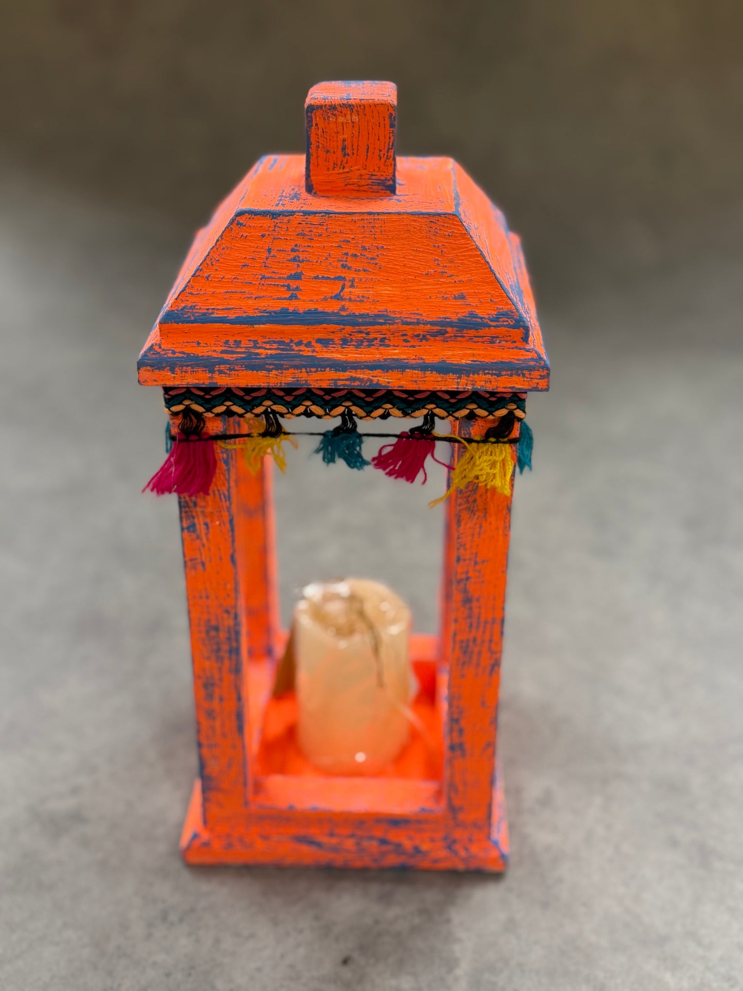 Joyful Heritage Lantern – Distressed  Wood Decor with Colorful Trim