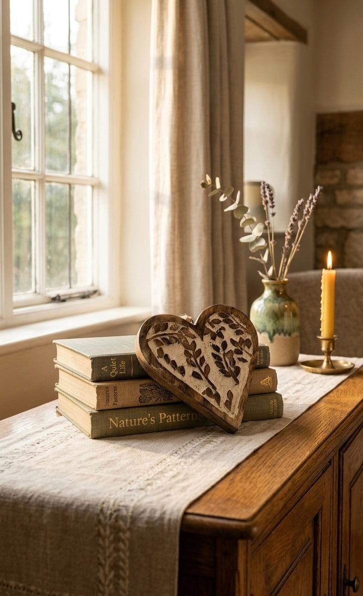 Hand-Carved Wooden Heart Wall Hanging