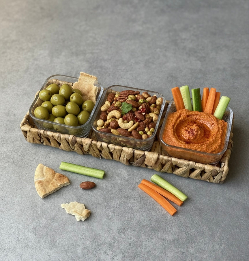 Hand-Woven Natural Fiber Serving Set | 3 Glass Bowls