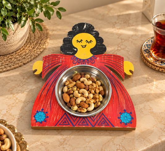 Whimsical Folk Art Serving Tray Set