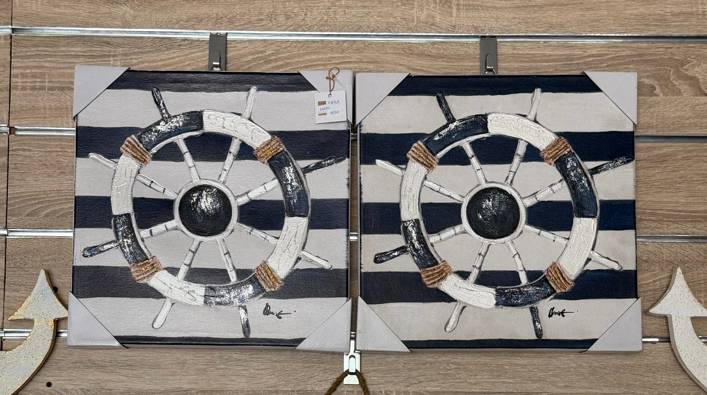 Nautical Helm Canvas Wall Art Set