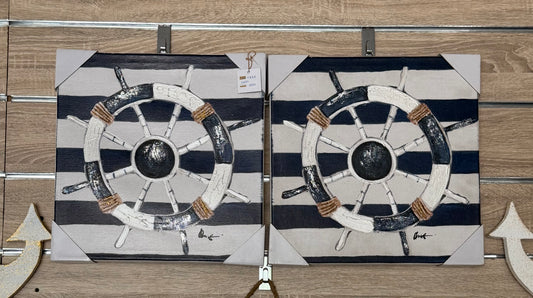 Nautical Helm Canvas Wall Art Set