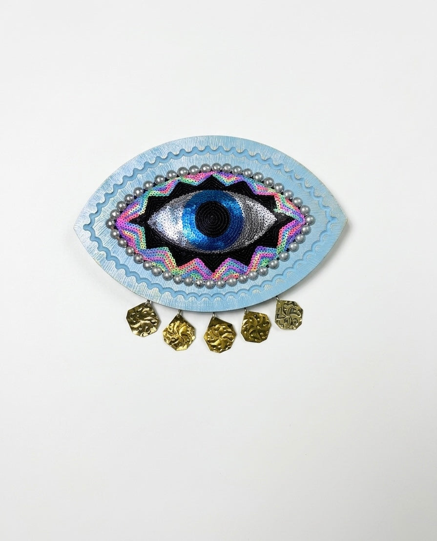 Handcrafted Evil Eye Wooden Wall Hanging (30x40 cm)