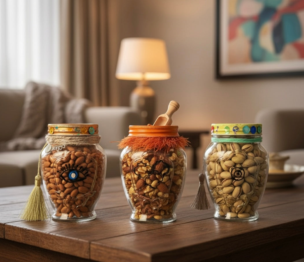 Artisan Hand-Painted Glass Jar Trio 