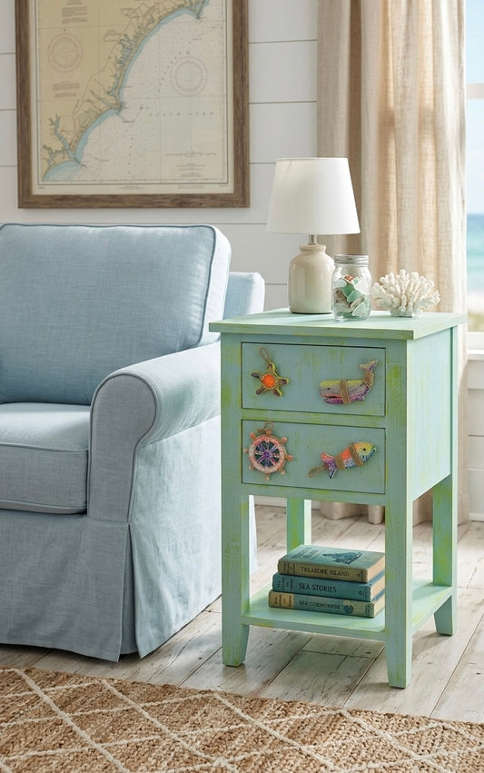 Coastal Cottage Hand-Painted Nautical Side Table & Nightstand