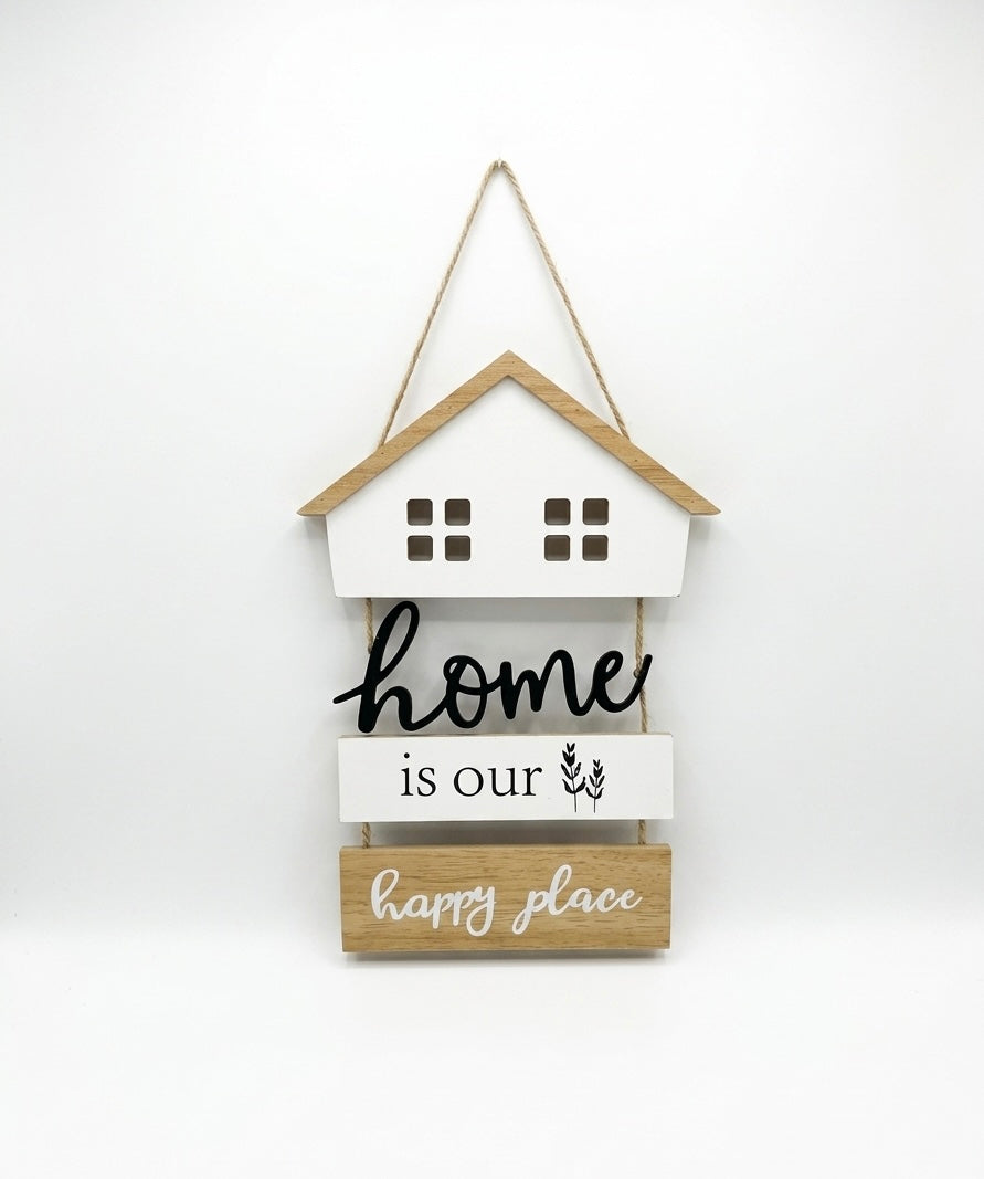 Rustic "Home Is Our Happy Place" Wooden Wall Hanging