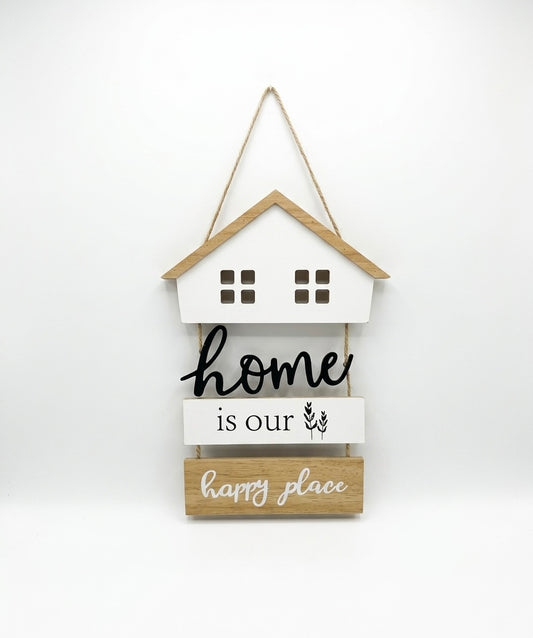 Rustic "Home Is Our Happy Place" Wooden Wall Hanging