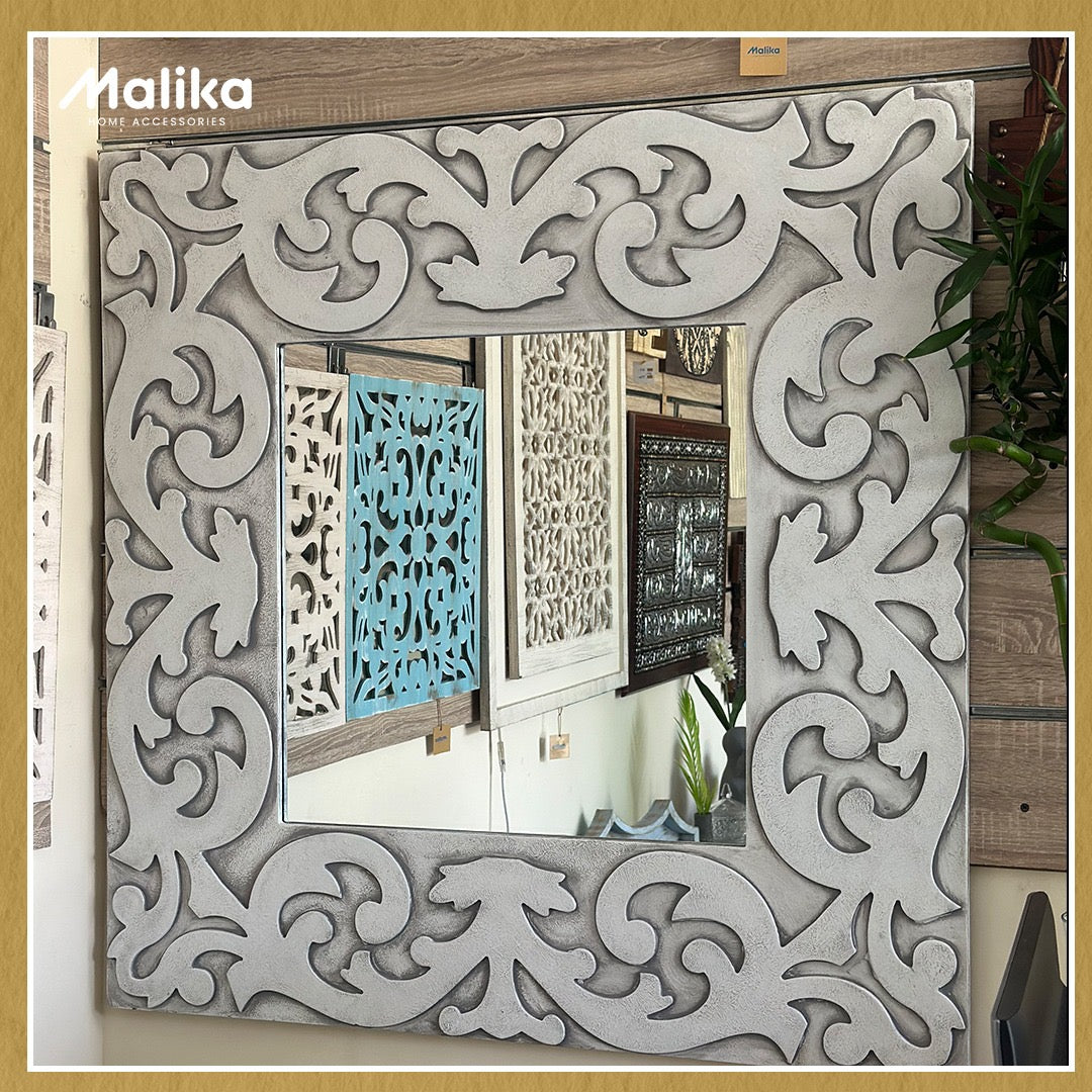 Artisan Arabesque Hand-Carved Wooden Wall Mirror