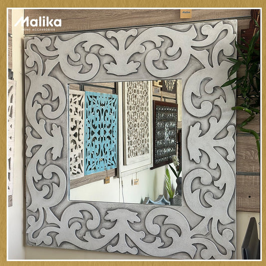 Artisan Arabesque Hand-Carved Wooden Wall Mirror