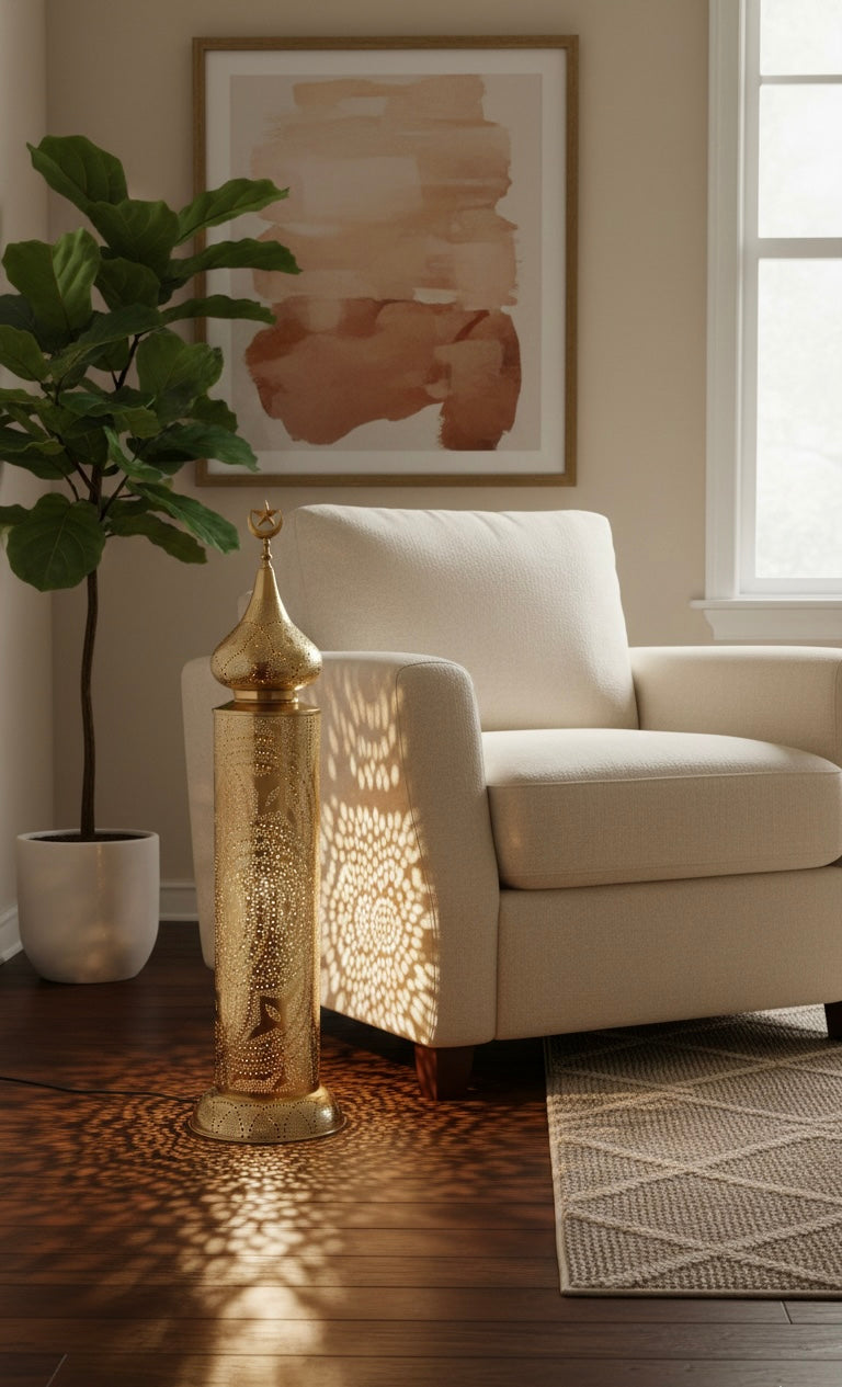 Large Gilded Moroccan Silhouette Floor Lamp