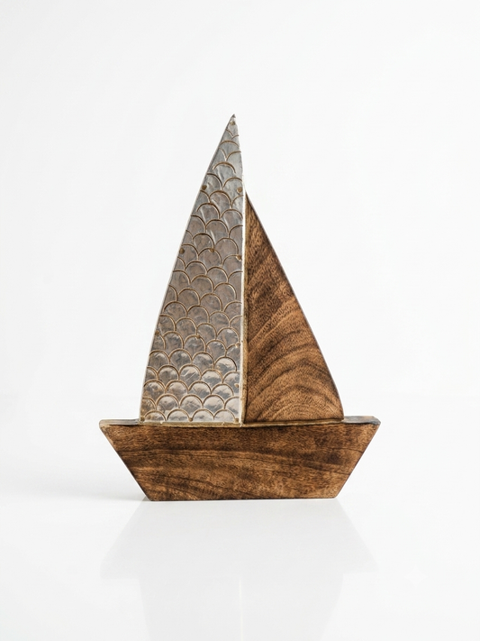 Handcrafted Wooden & Textured Shell Sailboat Decor (25x15 cm)