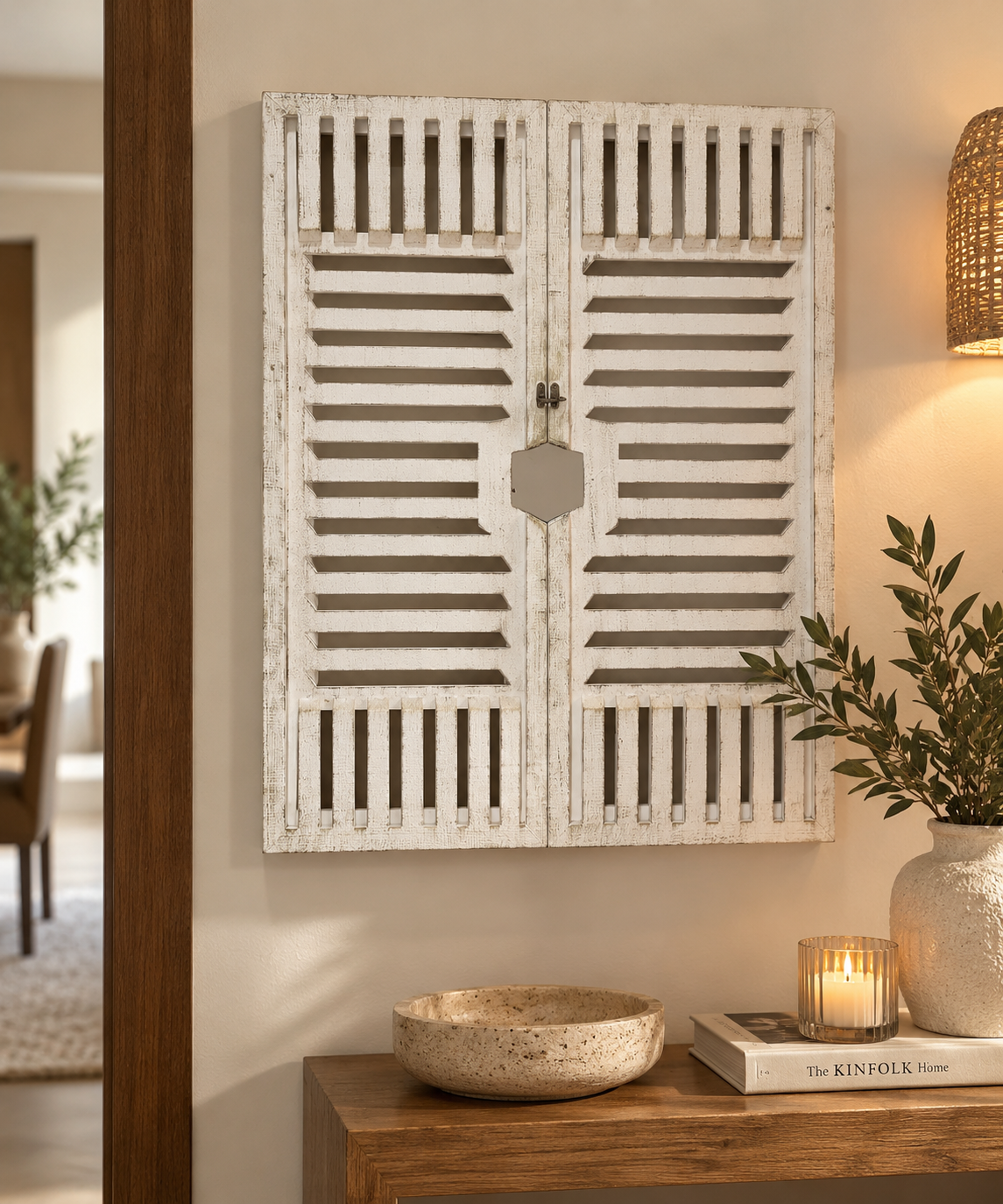 Whitewashed Wooden Shutter Electrical Panel Cover