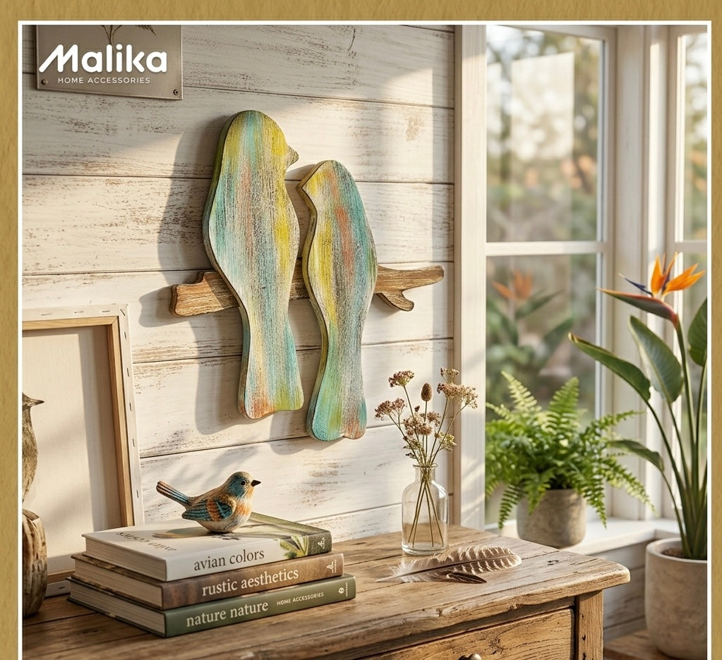 Hand-Painted Birds on a Branch Wall Art