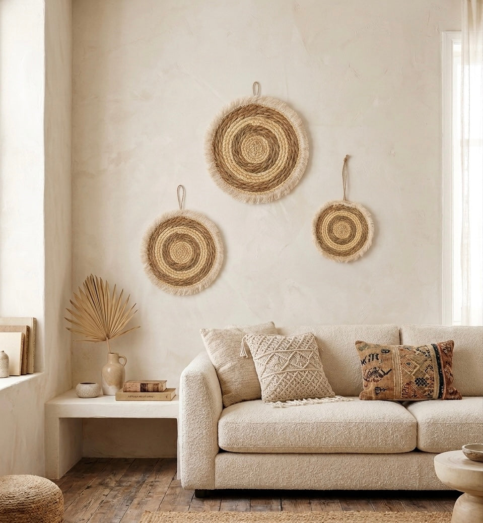 Boho Woven Straw Wall Hanging Art