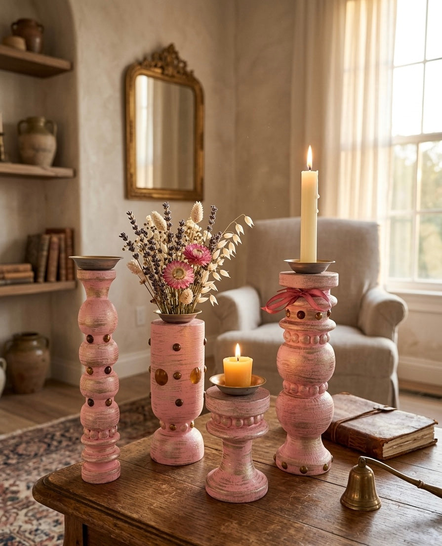 Hand-Carved Wooden Candle Holders