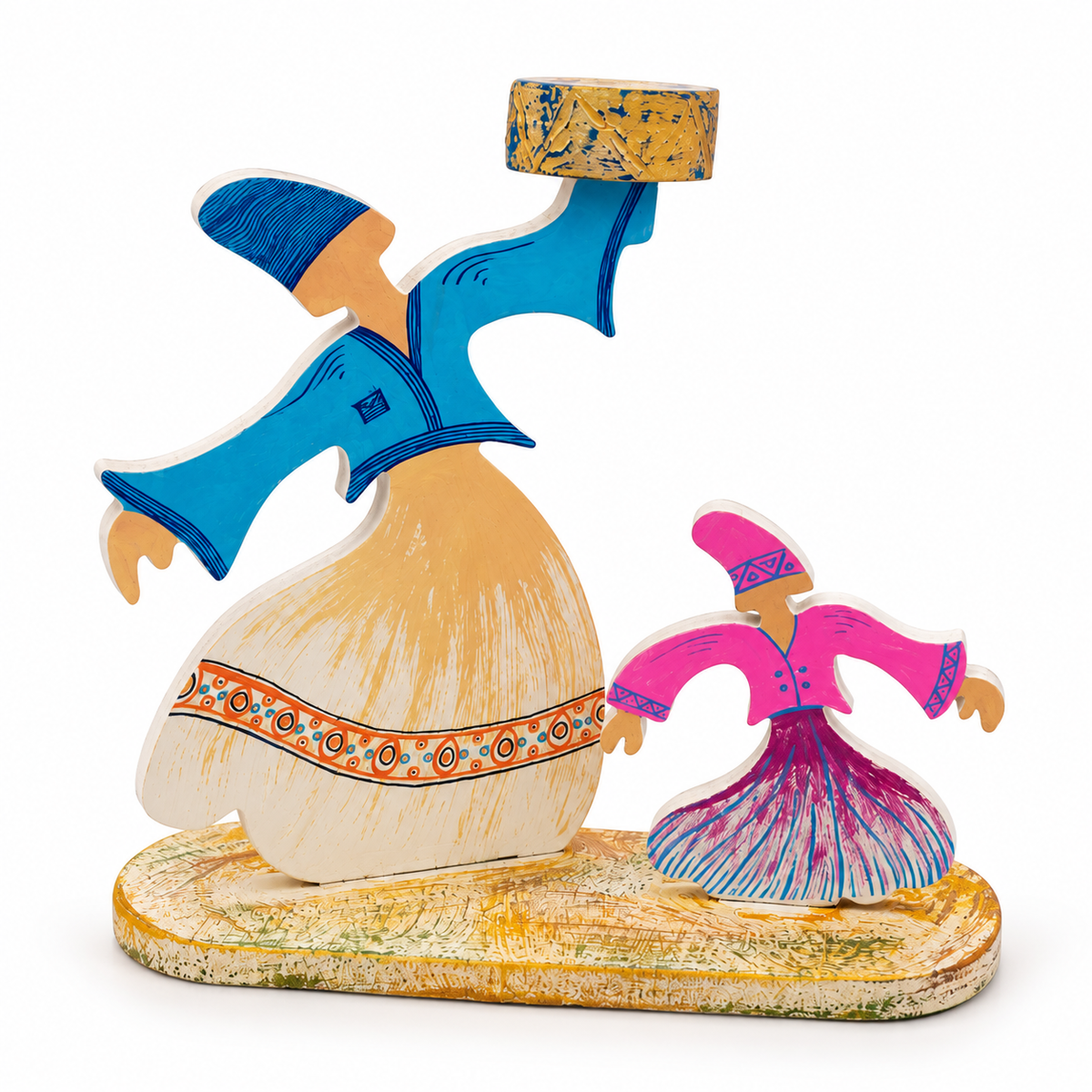 Whirling Dancers Wooden Stand – Handcrafted Folk Art