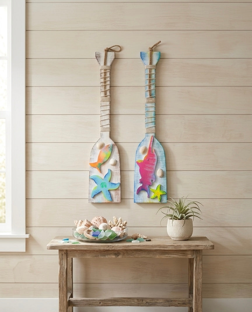 Nautical Starfish & Seashell Wooden Oars (Set of 2)