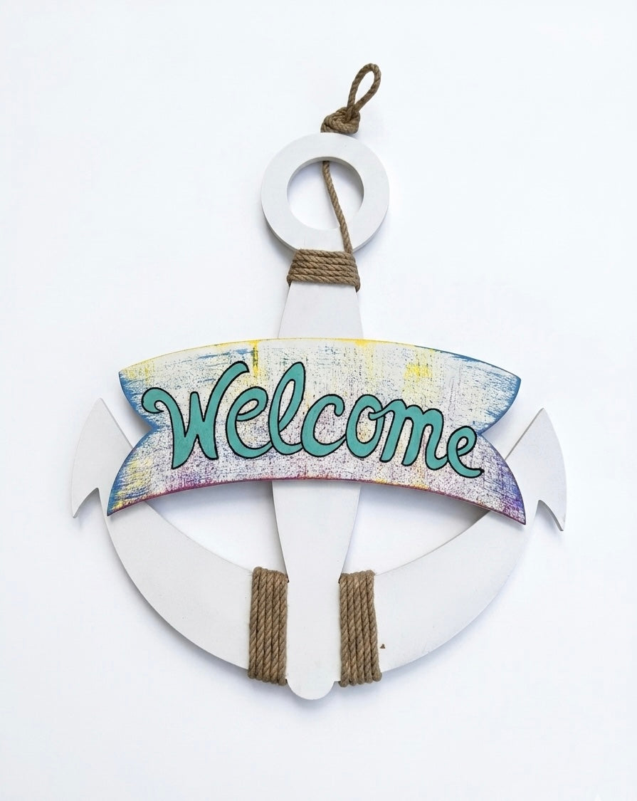 Artisanal Nautical Anchor "Welcome" Wall Art