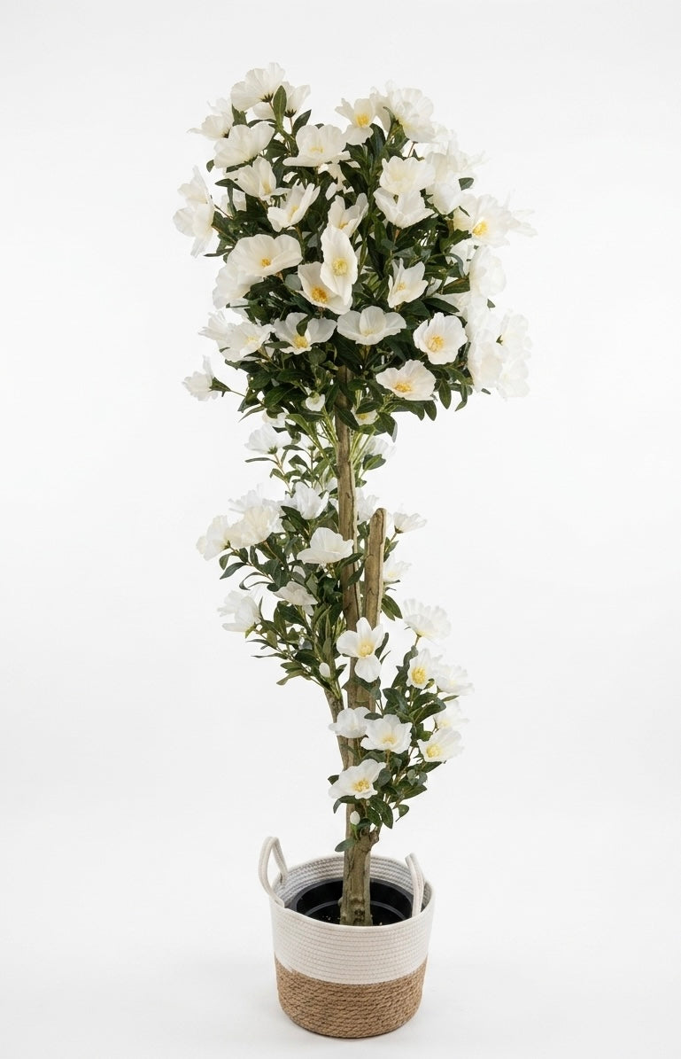 White Blossom Artificial Topiary Tree