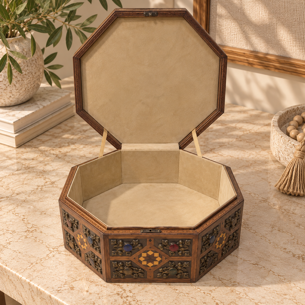 Moroccan-Inspired Inlaid Wooden Keepsake Box