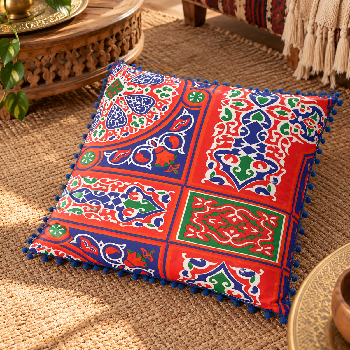 Khayamiya Heritage: Traditional Geometric Arabesque Cushion