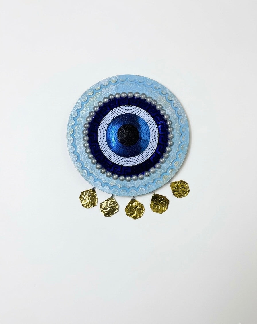 Handcrafted Evil Eye Wall Hanging with Dangling Coins (30 cm)