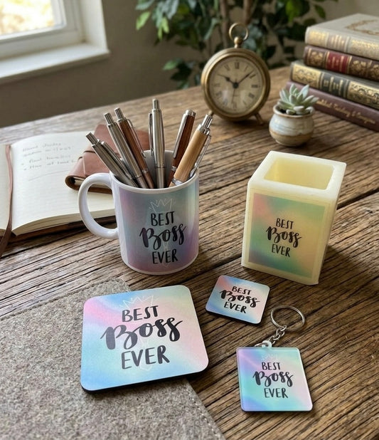 "Best Boss Ever" Iridescent Desk Accessory Gift Set