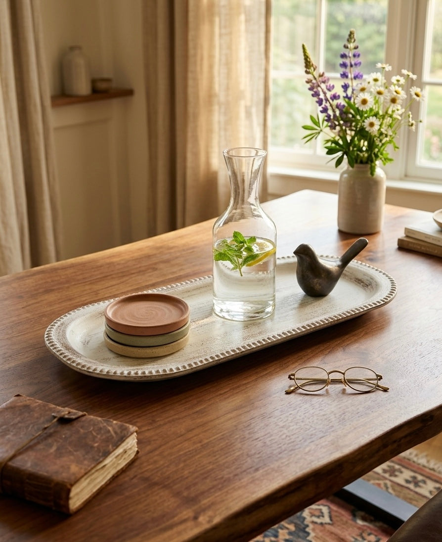 Vintage Chic Distressed Beaded Tray