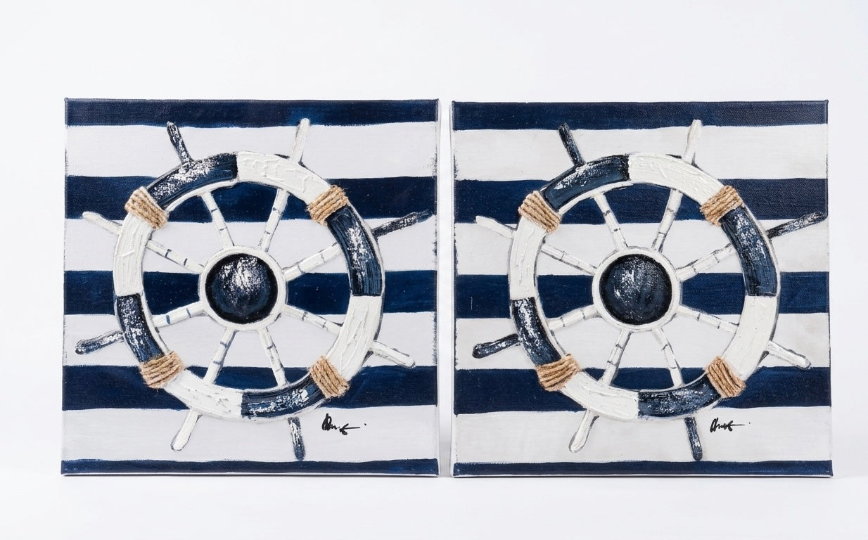 Nautical Helm Canvas Wall Art Set