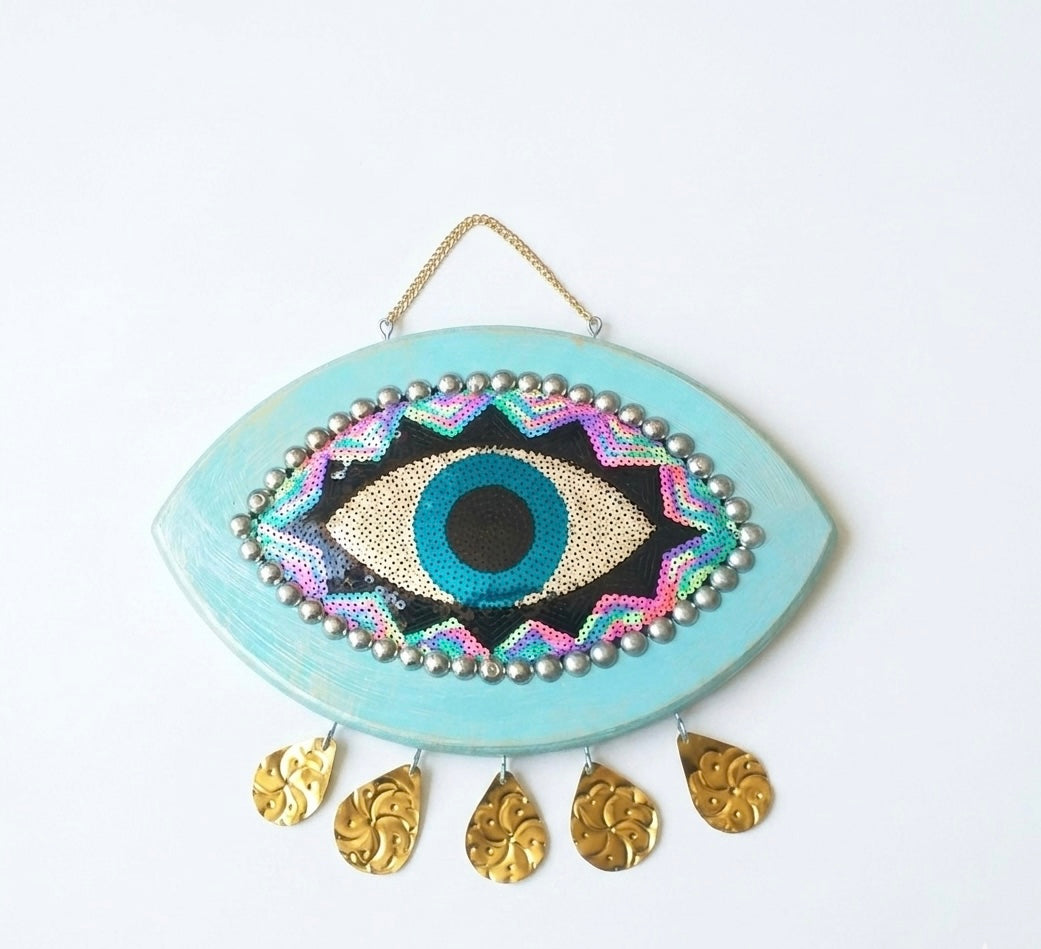 Handcrafted Evil Eye Wooden Wall Hanging