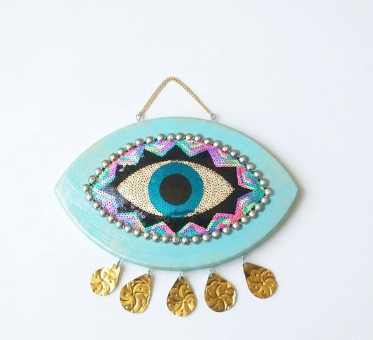 Handcrafted Evil Eye Wooden Wall Hanging