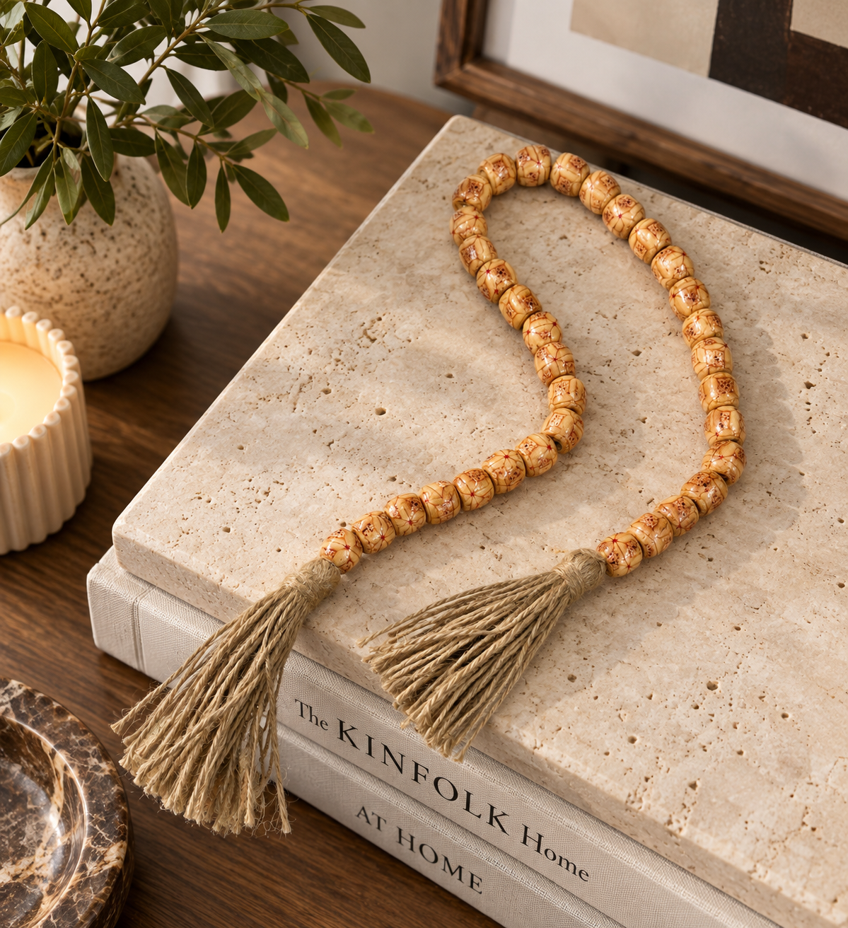 Handcrafted Wooden Tasbih with Natural Jute Tassels