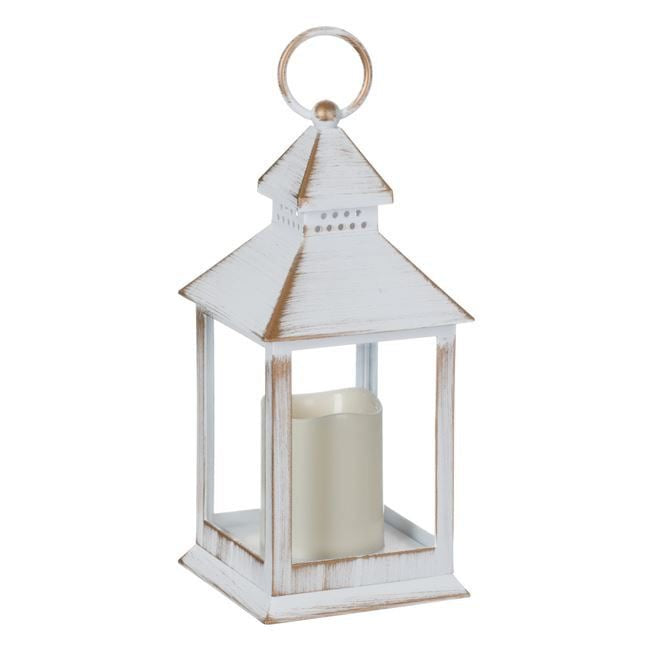 Artisan White & Grey Lantern with LED Candle
