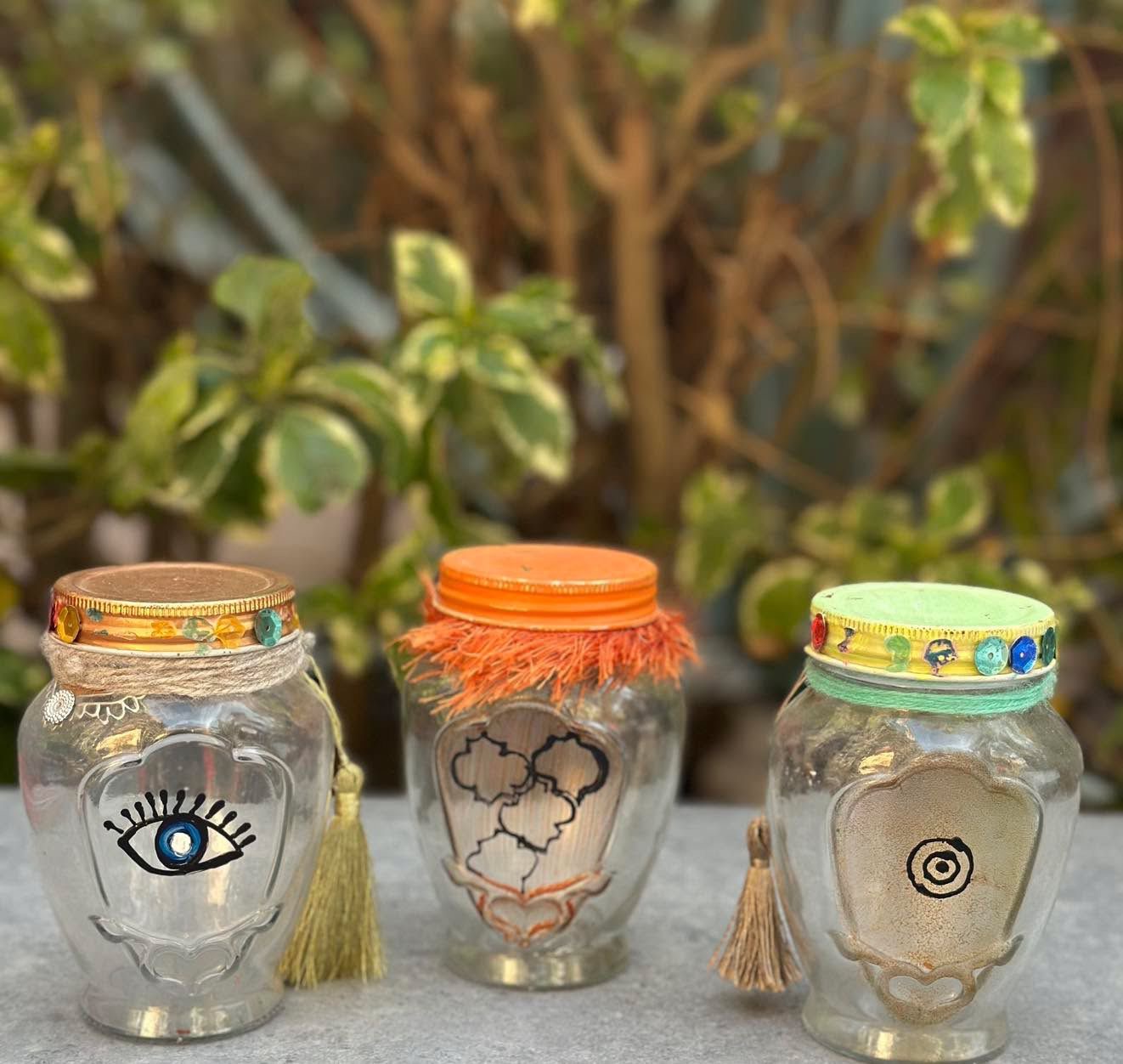 Artisan Hand-Painted Glass Jar Trio 