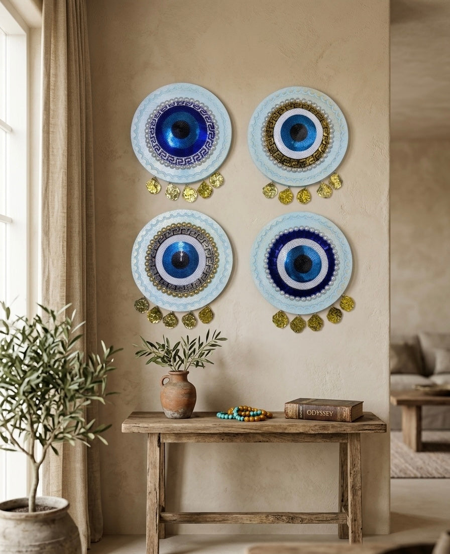 Handcrafted Evil Eye Wall Hanging with Dangling Coins (30 cm)