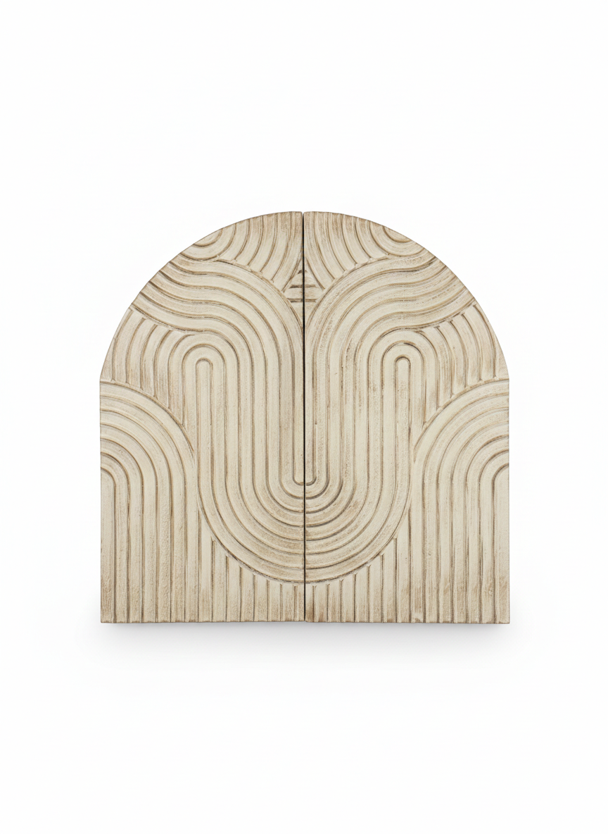 Arched Harmony: Hand-Carved Wooden Wall Art