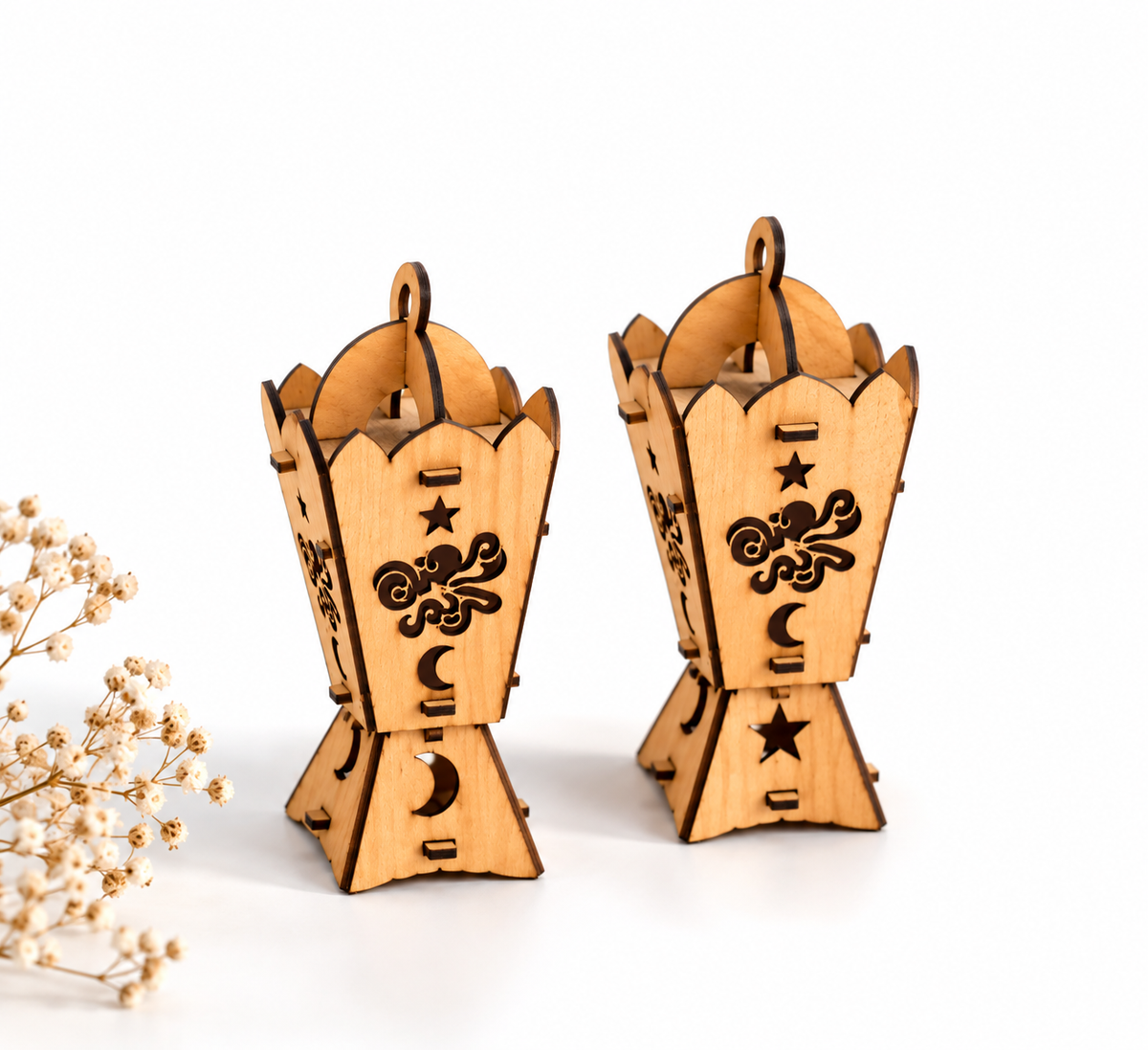 Arabesque Wooden Lantern Set