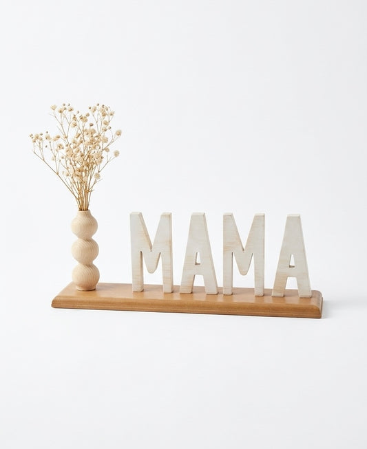 The "Mama" Tabletop Display: Handcrafted Wooden Decor with Bud Vase