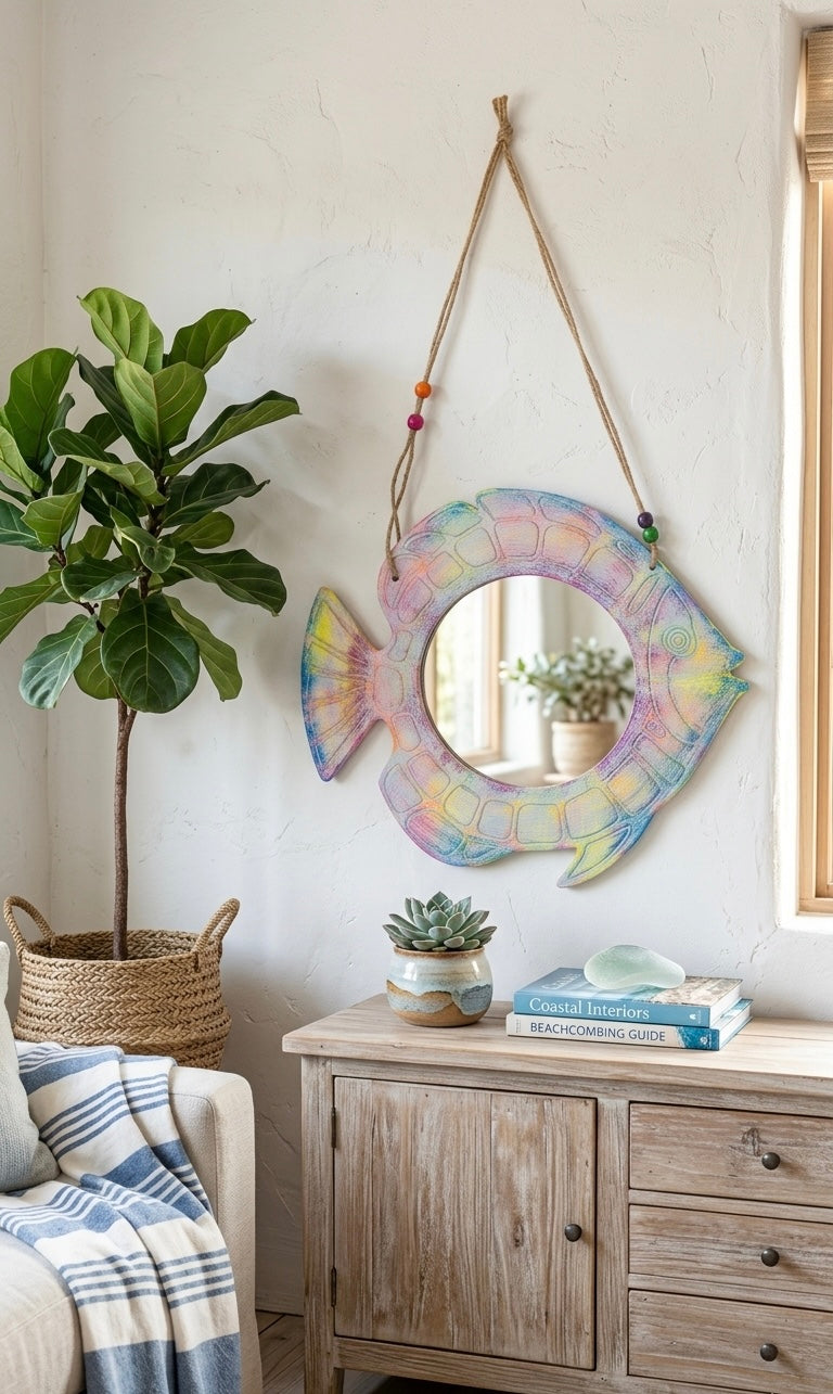 Whimsical Pastel Fish Wall Mirror