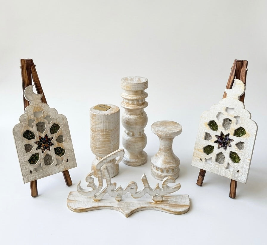 Whitewashed Wooden Eid Tabletop Decor Set 2
