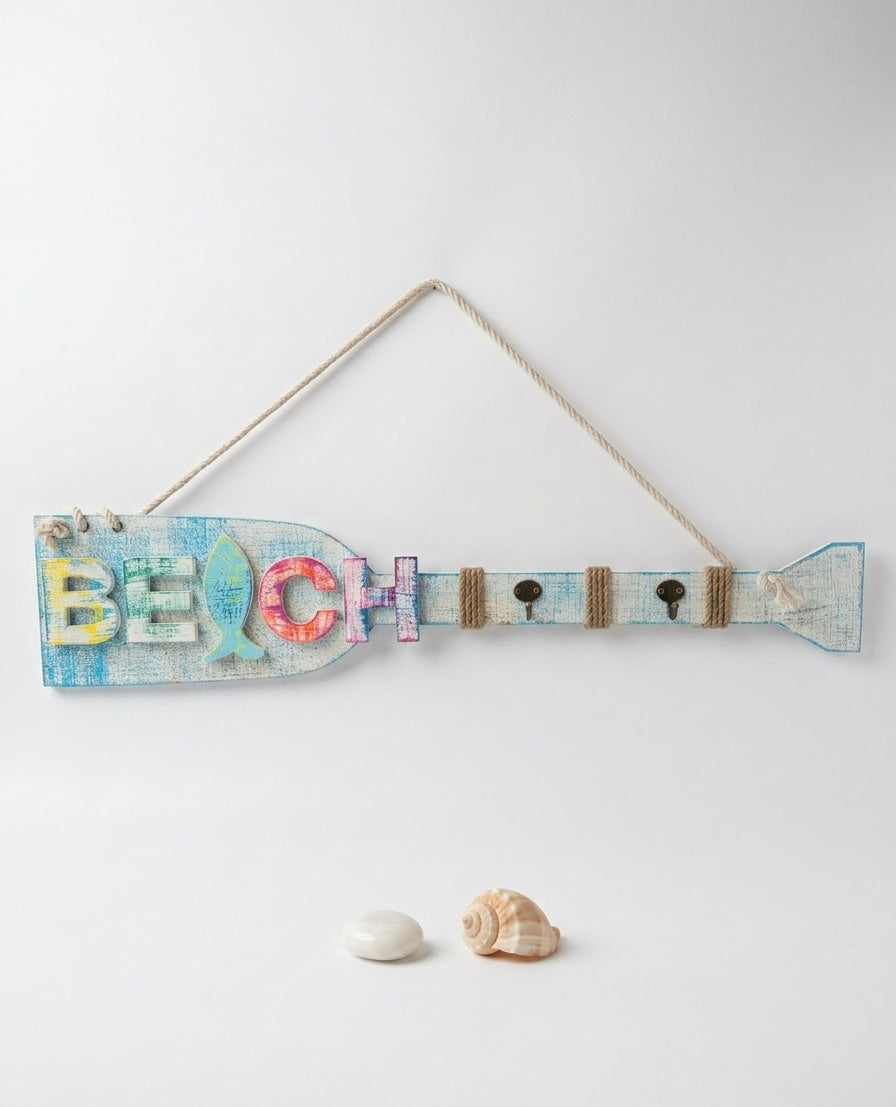 Nautical "Beach" Wooden Oar Key & Coat Hanger